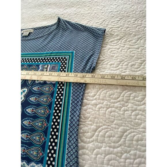 Liz Claiborne Boxy Dolman Cap Sleeve Knit Top Blue Paisley Print Size M - Picture 8 of 9